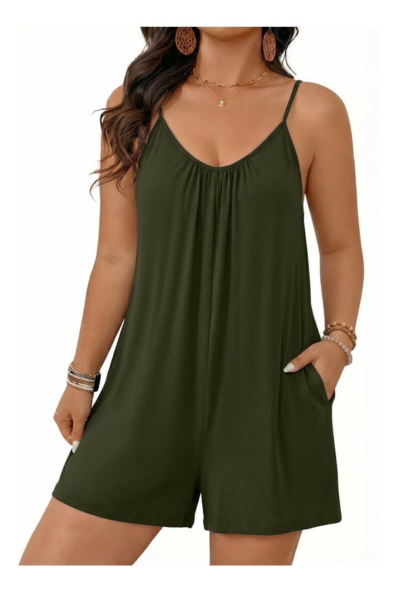 Plus Size Romper for Women Short Jumpsuit with Pockets Casual Summer Lightweight Breathable Sleeveless Jumpsuit, Sizes 1X-5X