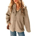 thumbnail image 1 of SHEWIN Womens Sherpa Jackets Fuzzy Hooded Zip Up Coats Casual Solid Long Sleeve Fleece Shacket Jacket Outerwear with Pockets, 1 of 9