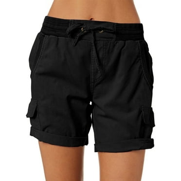 SHEWIN Womens Shorts High Waist Casual Hiking Outdoor Relaxed Fit Summer Shorts with Pockets Black S-2XL