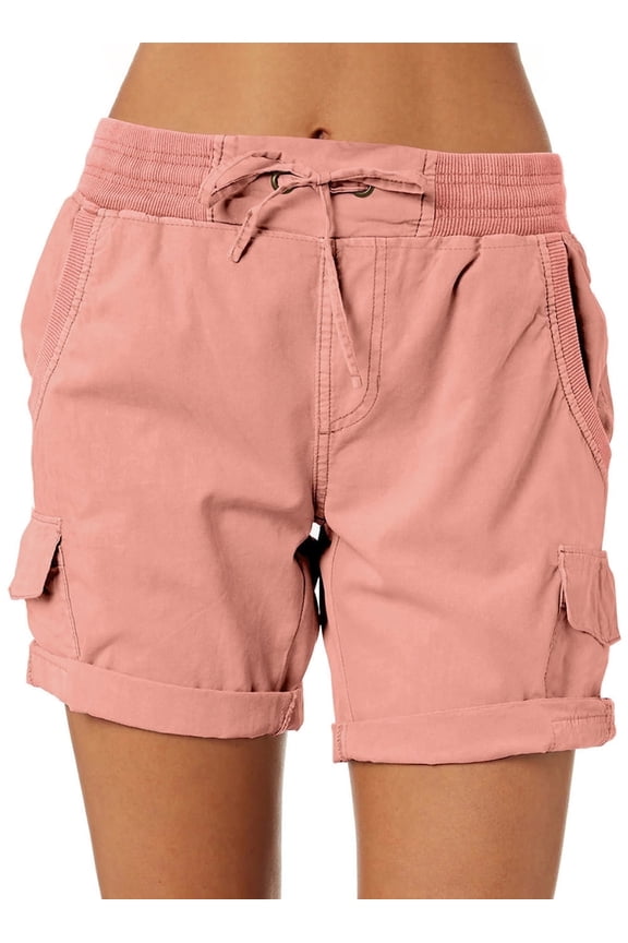 Womens Shorts High Waist Casual Hiking Outdoor Relaxed Fit Summer Shorts with Pockets Pink S-2XL