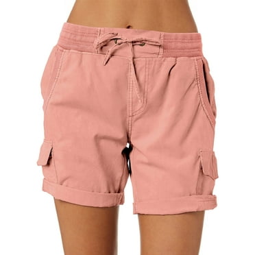 SHEWIN Womens Shorts High Waist Casual Hiking Outdoor Relaxed Fit Summer Shorts with Pockets Pink S-2XL
