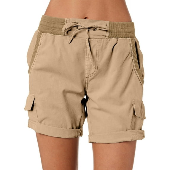 SHEWIN Womens Shorts Relaxed Fit High Waist Casual Hiking Outdoor Summer Shorts with Pockets S-2XL Khaki