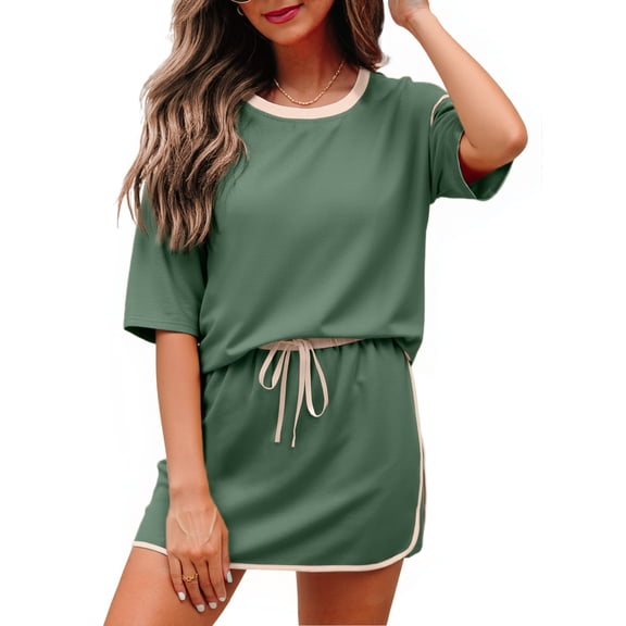 SHEWIN Outfits for Women 2 Piece Sets Skirt Sets Summer Short Sleeve Top Matching Sets Travel Outfits Casual Lounge Sets