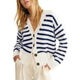 thumbnail image 1 of SHEWIN Womens Striped Cardigan Sweaters Button Down Long Sleeve V Neck Lightweight Open Front Knit Fall Cardigans Blue Stripe, 1 of 8