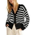 thumbnail image 1 of SHEWIN Womens Striped Cardigan Sweaters Button Down Long Sleeve V Neck Lightweight Open Front Knit Fall Cardigans, 1 of 10