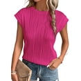 thumbnail image 1 of SHEWIN Womens Summer Tops Cap Sleeve Crewneck Textured Knit T Shirts Casual Loose Solid Basic T-Shirts Tee Blouses Pink, 1 of 7