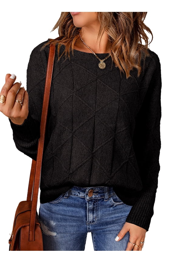 Womens Sweaters Casual Crewneck Long Batwing Sleeve Pullover Sweater Lightweight Knitted Fall Tops
