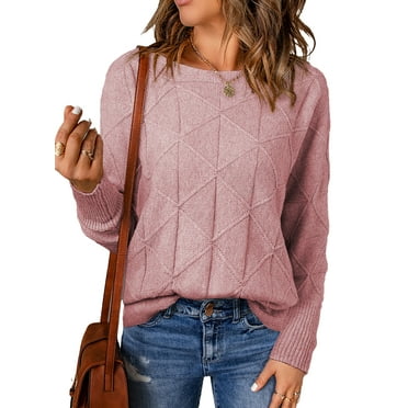 SHEWIN Womens Sweaters Casual Crewneck Long Batwing Sleeve Pullover Sweater Tops Lightweight Knitted Fall Clothes