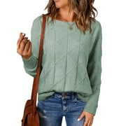 SHEWIN Womens Sweaters Casual Crewneck Long Batwing Sleeve Pullover Sweater Tops Lightweight Knitted Fall Clothes