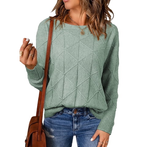 Womens Sweaters Casual Crewneck Long Batwing Sleeve Pullover Sweater Tops Lightweight Knitted Fall Clothes