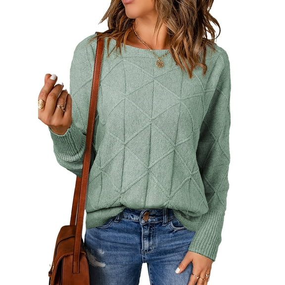 SHEWIN Womens Sweaters Casual Crewneck Long Batwing Sleeve Pullover Sweater Tops Lightweight Knitted Fall Clothes