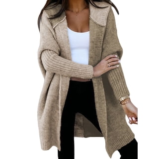 SHEWIN Womens Sweaters Hooded Cardigan Color Block Sweaters Casual Fall Winter Outerwear Coat Sweater Jacket Brown