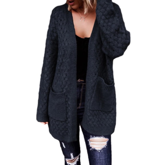 SHEWIN Womens Sweaters Open Front Cardigans Oversized Long Sleeve Chunky Cable Knit Fall Winter Outwear Coat with Pockets Blue