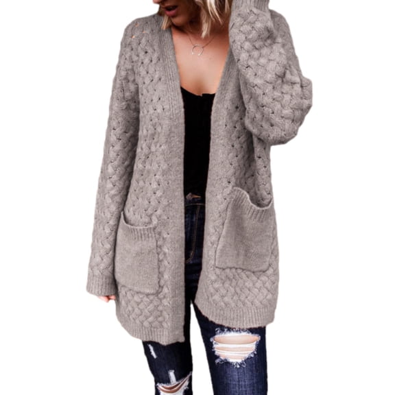 SHEWIN Womens Sweaters Open Front Cardigans Oversized Long Sleeve Chunky Cable Knit Fall Winter Outwear Coat with Pockets Gray