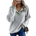 thumbnail image 1 of SHEWIN Womens Sweatshirt Ribbed Texture Button Up V Neck Sweatshirts Long Sleeve Patchwork Shirts Casual Fall Pullover Tops, 1 of 8