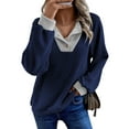 thumbnail image 1 of SHEWIN Womens Sweatshirt Ribbed Texture Button Up V Neck Sweatshirts Long Sleeve Patchwork Shirts Casual Fall Pullover Tops, 1 of 10