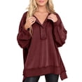 thumbnail image 1 of SHEWIN Womens Sweatshirts Oversized Pullover Tops Casual Long Sleeve Button Henley Neck Sweatshirts for Women Light Patchwork Shirts, 1 of 4