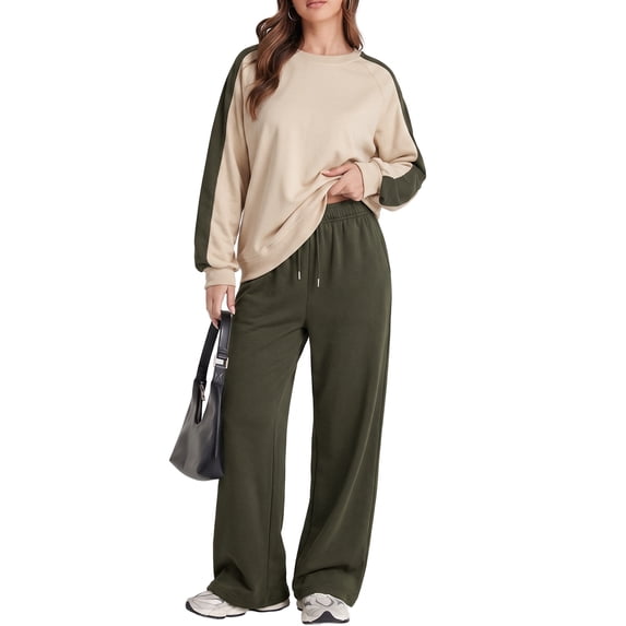 SHEWIN Womens Sweatsuits Fall Outfits Two Piece Matching Sets Tracksuit Clothing Workout Baggy Sweatpants Green S
