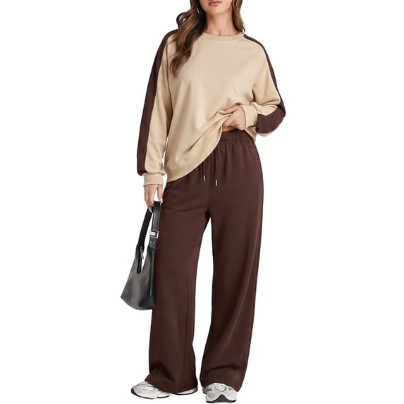 SHEWIN Womens Sweatsuits Fall Outfits Two Piece Matching Sets Tracksuit Clothing Workout Baggy Sweatpants Brown XL