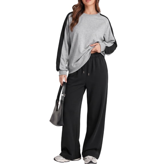 SHEWIN Womens Sweatsuits Fall Outfits Two Piece Matching Sets Tracksuit Clothing Workout Baggy Sweatpants Black L