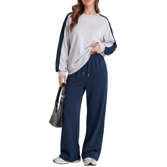 SHEWIN Womens Sweatsuits Fall Outfits Two Piece Matching Sets Tracksuit Clothing Workout Baggy Sweatpants Navy L