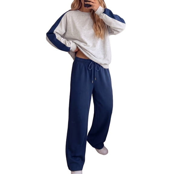 SHEWIN Womens Sweatsuits 2 Piece Outfits Colorblock Tracksuit Jogger Set Raglan Long Sleeve Sweatshirt and Sweatpants with Pockets