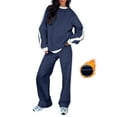 thumbnail image 1 of SHEWIN Womens Sweatsuits 2 Piece Set Fleece Lined Outfits Crew Neck Colorblock Long Sleeve Sweatshirt Jogger Pants Tracksuit Set with Pockets, 1 of 9