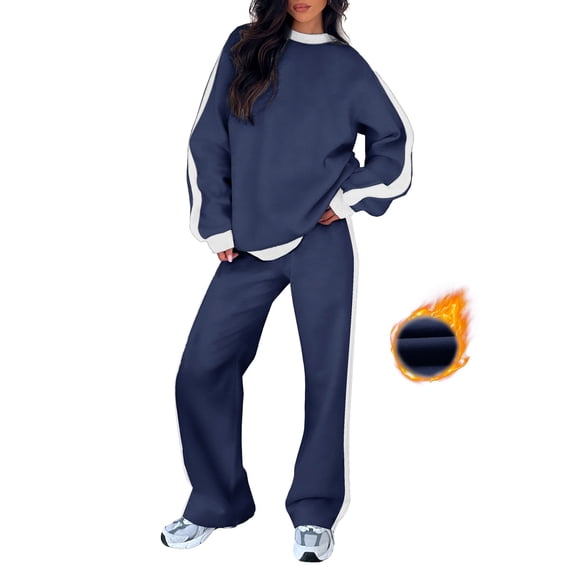 SHEWIN Sweatsuits for Women 2 Piece Outfits Sets Fleece Lined Jogger Sets Sweat Shirts and Sweat Pants Tracksuit Set with Pockets Navy 2XL