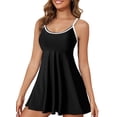 thumbnail image 1 of SHEWIN Womens Swimdress One Piece Color Block Swimsuits Tummy Control Swimwear High Waisted Push Up Bathing Suit with Pocket, 1 of 6
