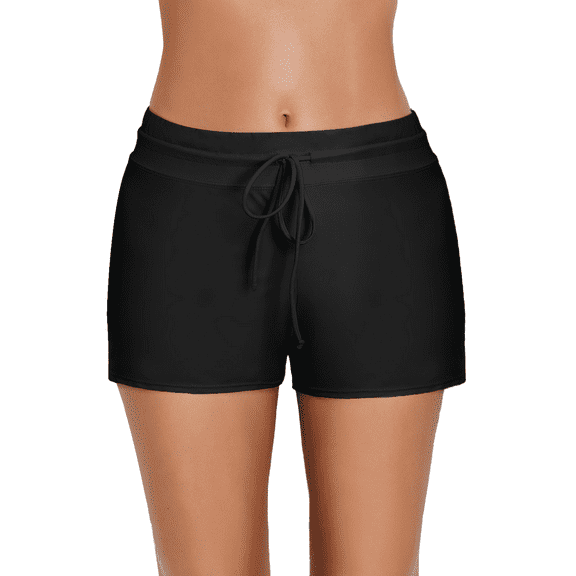 SHEWIN Womens Swimsuit Bottom High Waisted Swim Board Shorts Boyshorts Bathing Suits Drawstring Swim Bottoms Swimming Tankini Shorts Black