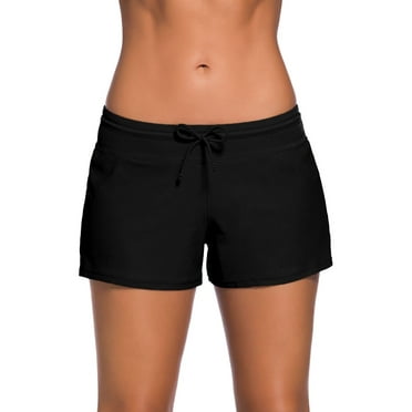 SHEWIN Womens Swimsuit Bottoms Tankini Swim Shorts High Waisted Drawstring Swimshorts Sports Pants with Pockets Black XXL