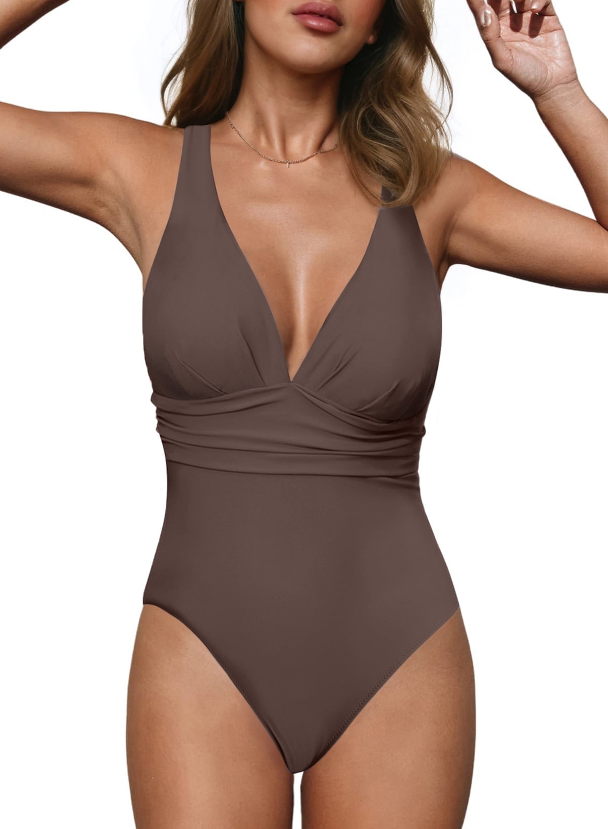 SHEWIN Swimsuit Women One Piece Tummy Control Bathing Suits Sexy V Neck  Ruched Tummy Control Criss Cross Back High Waisted Swimwear Gray XL 