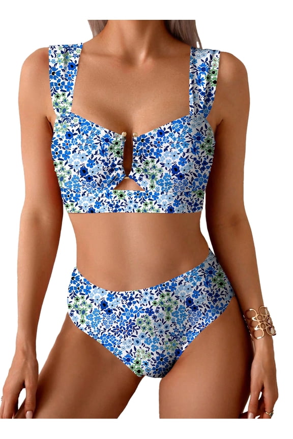 Swimsuit Womens U Wire Cutout 2 Piece Bikini Set High Waisted Floral Print Summer Beach Swim Bathing Suits