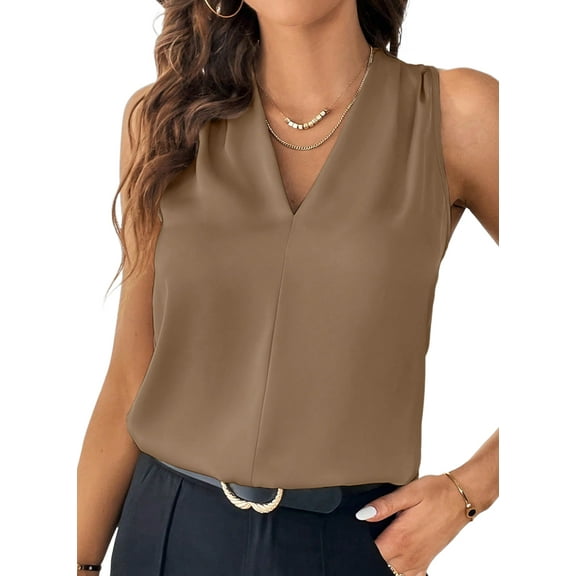 SHEWIN Womens Tank Tops Pleated V Neck Sleeveless Blouses Casual Flowy Dressy Summer Basic Vest Business Work Shirt