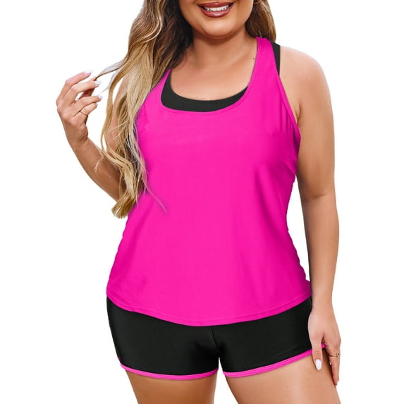 SHEWIN Tankinis Swimsuit for Women Bathing Suits 3 Piece Tankini Swimsuits 2026 Tummy Control Summer Swimwear Rose S