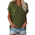 thumbnail image 1 of SHEWIN Womens Tops Plus Size T-Shirts Short Sleeve V Neck Lace Loose Fit Oversized Spring Summer Blouse Green, 1 of 6