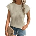 thumbnail image 1 of SHEWIN Womens Tops Summer Shirts Short Sleeve Textured Knit T Shirts Casual Crewneck Basic Tee Blouses Apricot, 1 of 10