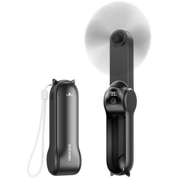 SHEWIND Portable Handheld Fan - Mini Fan with LED Display, Foldable Design, USB Rechargeable 2000mAh Battery for Travel, Eyelash, Makeup - Gifts for Women and Men