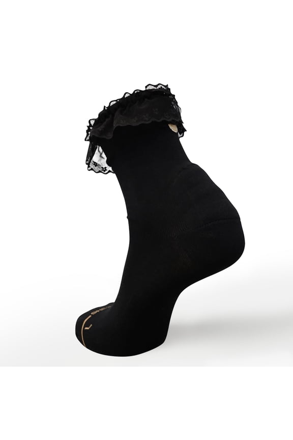 Socks - Anti-Blister Cushioned Heel Padded Sock - For Breaking in Boots, Dress Shoes, Sneakers - Breathable, Moisture Wicking Black Large Lace Trim Sock - As Seen on TikTok