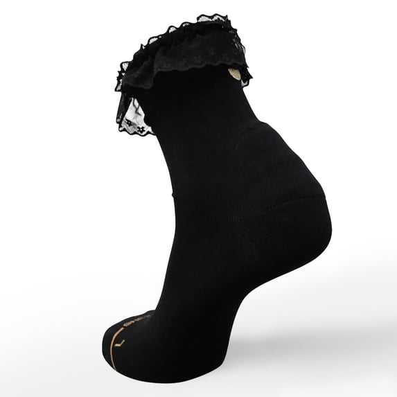 SHEZZA Socks - Anti-Blister Cushioned Heel Padded Sock - For Breaking in Boots, Dress Shoes, Sneakers - Breathable, Moisture Wicking Black Medium Lace Trim Sock - As Seen on TikTok