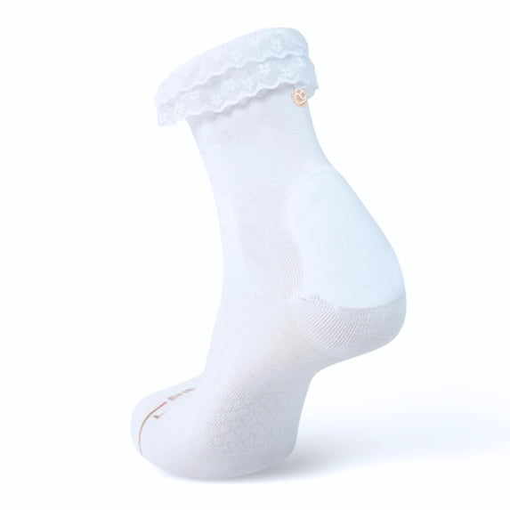 SHEZZA Socks - Anti-Blister Cushioned Heel Padded Sock - For Breaking in Boots, Dress Shoes, Sneakers - Breathable, Moisture Wicking White Medium Lace Trim Sock - As Seen on TikTok