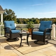thumbnail image 1 of SHGJ&SOFT 3 Piece Patio Furniture Set, 2 Outdoor Swivel Rocking Chairs with Side Table, Thick Cushions Wicker Glider Chairs, All-Weather Brown Rattan Bistro Set for Porch, Deck, Pool (Blue), 1 of 11