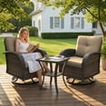 thumbnail image 1 of SHGJ&SOFT 3 Piece Patio Furniture Set, 2 Outdoor Swivel Rocking Chairs with Side Table, Thick Cushions Wicker Glider Chairs, All-Weather Gray Rattan Bistro Set for Porch, Deck, Pool (Brown), 1 of 12