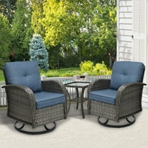 SHGJ&SOFT 3 Piece Patio Furniture Set, 2 Outdoor Swivel Rocking Chairs with Side Table, Thick Cushions Wicker Glider Chairs, All-Weather Gray Rattan Bistro Set for Porch, Deck, Pool (Blue)