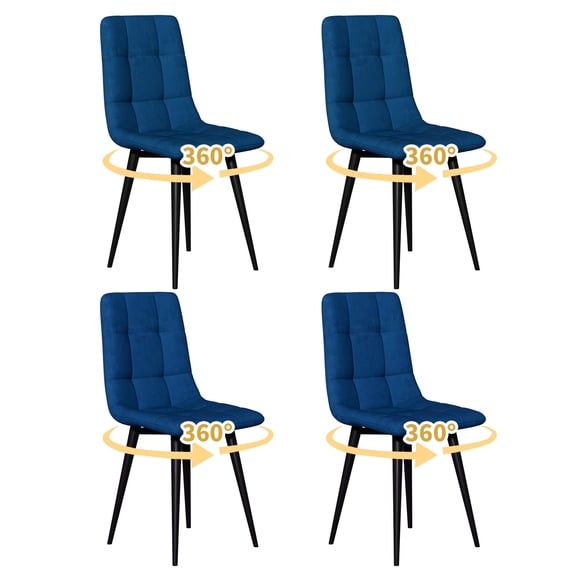 SHGJ&SOFT 360° Swivel Velvet Upholstered Dining Chairs Set of 4, Mid Century Modern Accent Chairs with L-Shaped Backrest, Adjustable Metal Legs for Kitchen Living Room(Blue1, 4pc)