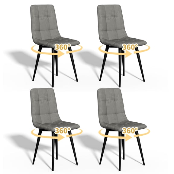 SHGJ&SOFT 360° Swivel Velvet Upholstered Dining Chairs Set of 4, Mid Century Modern Accent Chairs with L-Shaped Backrest, Adjustable Metal Legs for Kitchen Living Room(Gray1, 4pc)
