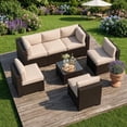 thumbnail image 1 of SHGJ&SOFT 7-Piece Outdoor Patio Furniture Set,All-Weather Rattan Wicker Modular Sectional Sofa,Water-Resistant Cushions&Glass Table,Patio Conversation Set for Backyard,Deck,Poolside(Peacock Blue,7pcs, 1 of 9