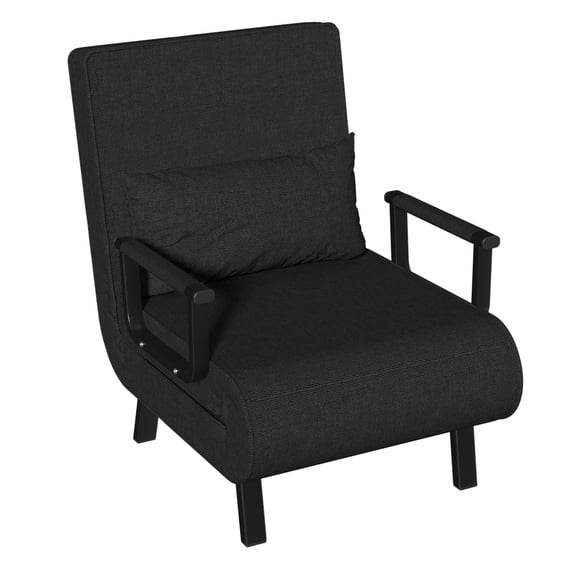 SHGJ&SOFT Convertible Sleeper Chair, Folding Chair Bed, 5 Angle Adjustable Backrest & Pillow, Lounge Chair Indoor, 3 in 1 Single Lazy Bed for Office, Living Room, Bedroom. (Black, 1PC)