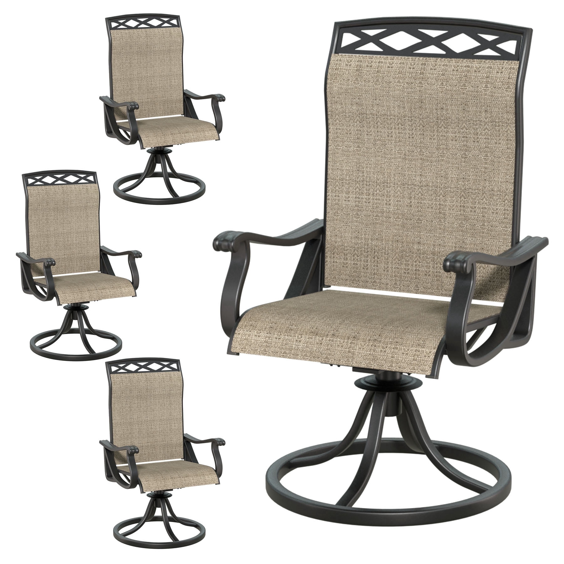 SHGJ&SOFT Patio Swivel Chairs, Waterproof Outdoor Dining Chairs with All-Weather Textilene Mesh for Deck, Garden, and Backyard (Brown6, 4PC)
