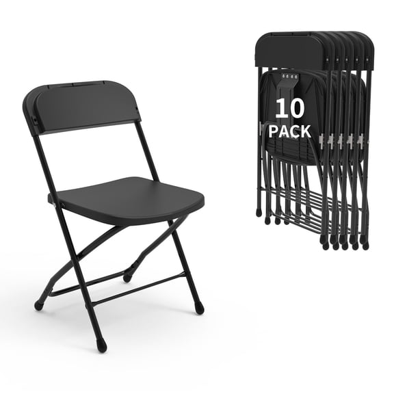 SHGJ&SOFT Set of 10 Folding Chairs, Plastic Seat and Backrest, Black Metal Frame Chair, Suitable for Indoor and Outdoor,Capacity 350 lbs (Black, 10-Pack)